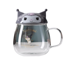 Kawaii Cartoon Kuromi Glass Mug With Lid Kawaii Cartoon Kuromi Glass Mug With Lid
