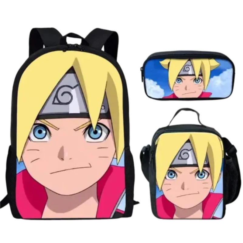 Kawaii Boruto Uzumaki Backpack And Lunch Bag With Pencil Case