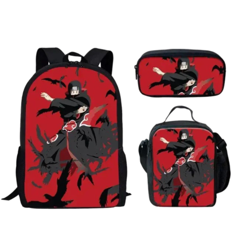 Kawaii Itachi Uchiha Backpack And Lunch Bag With Pencil Case