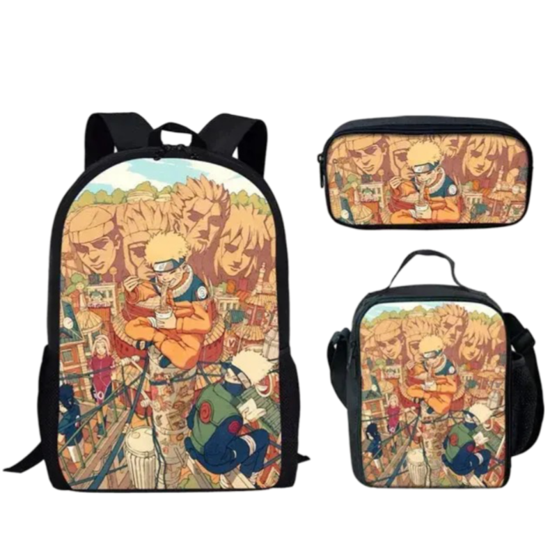 Kawaii Naruto Konoha Village Backpack And Lunch Bag With Pencil Case