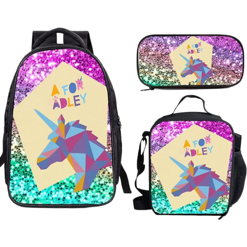 Kawaii A For Adley Unicorn Backpack And Lunch Bag With Pencil Case
