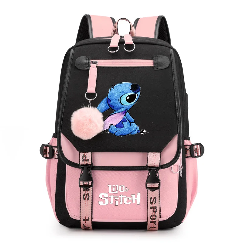 Anime Kawaii Lilo And Stitch USB Charge Backpack