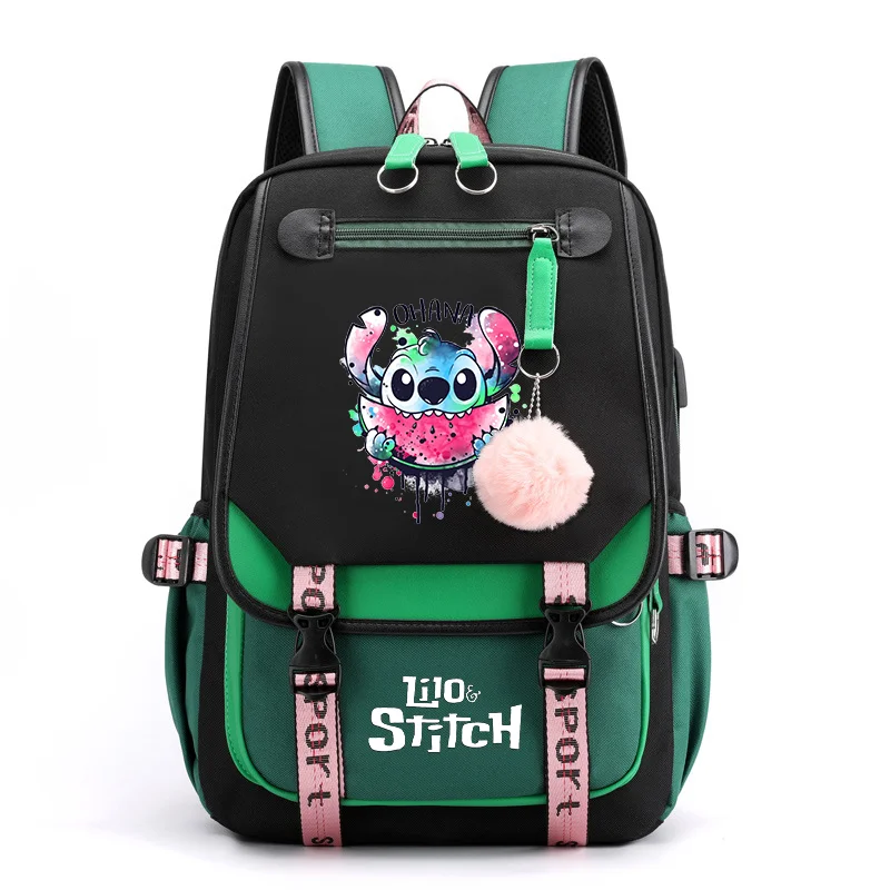 Anime Lilo And Stitch USB Charge Kawaii Backpack