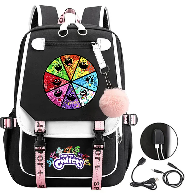 Kawaii Anime Smiling Critters Catnap USB Charge School Bag