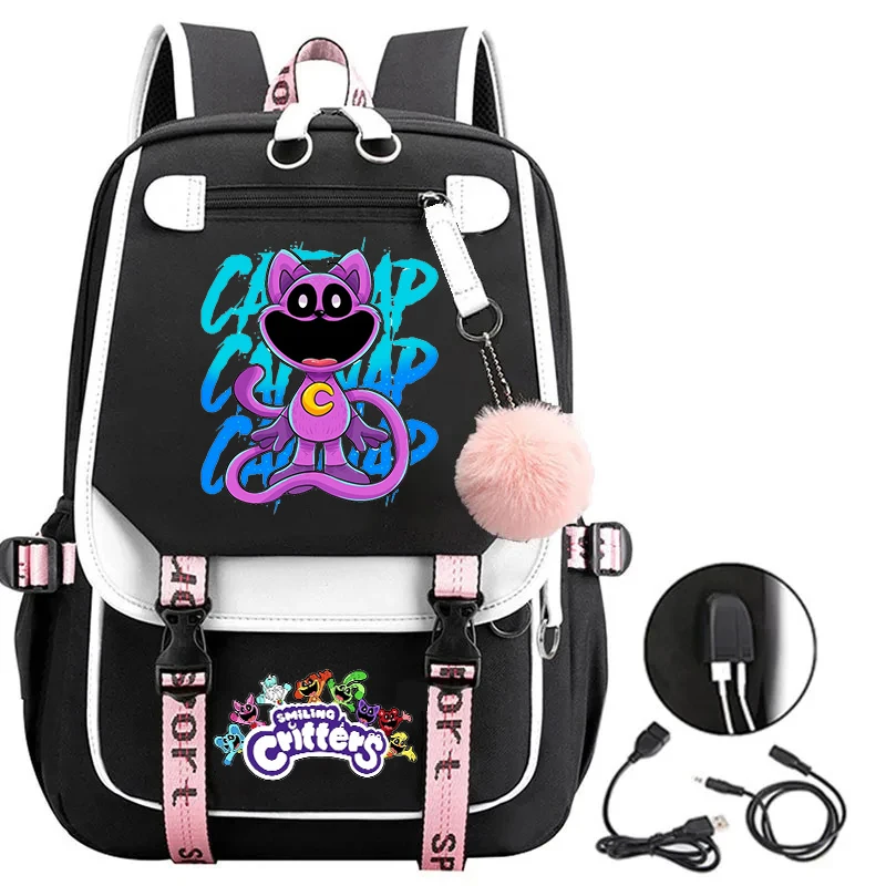 Kawaii Anime Smiling Critters Catnap USB Charge School Bag