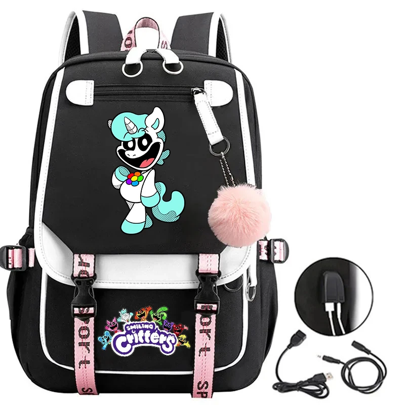 Kawaii Anime Smiling Critters Catnap USB Charge School Bag
