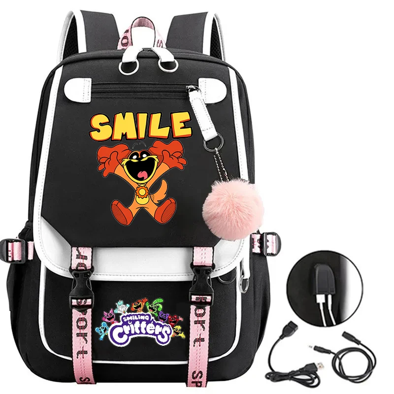 Kawaii Anime Smiling Critters Catnap USB Charge School Bag