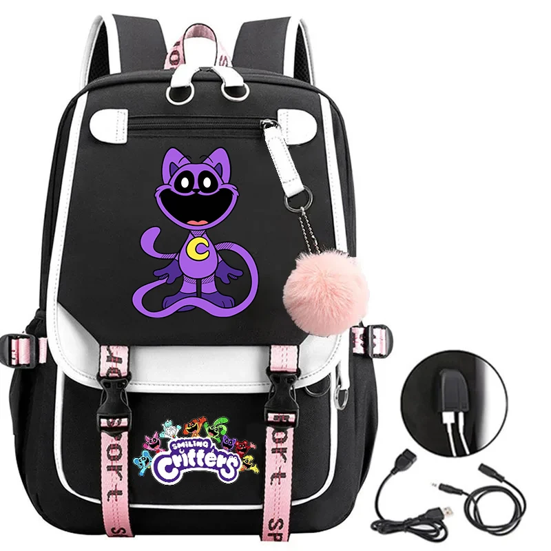 Kawaii Anime Smiling Critters Catnap USB Charge School Bag