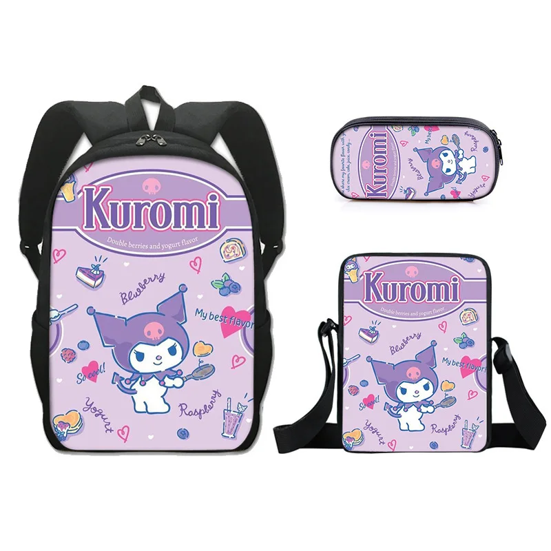 Sanrio Kawaii Cartoon Kuromi Backpack With Lunch Bag And Pencil Case