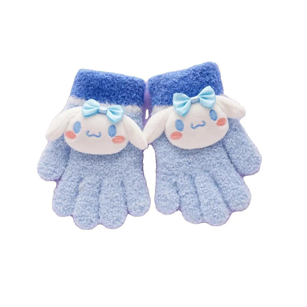 Miniso Cinnamoroll My Melody Kuromi Autumn Winter Keep Warm Kids Gloves Full Fingers Polar Fleece Girls Children Cartoon Outdoor