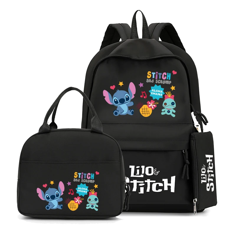 Cartoon Kawaii Lilo & Stitch Waterproof Backpack And Lunch Bag With Pencil Case