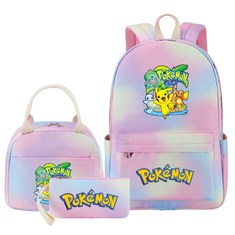 3Pcs Kawaii Cartoon Pokémon School Bag And Lunch Bag With Pencil Case ...