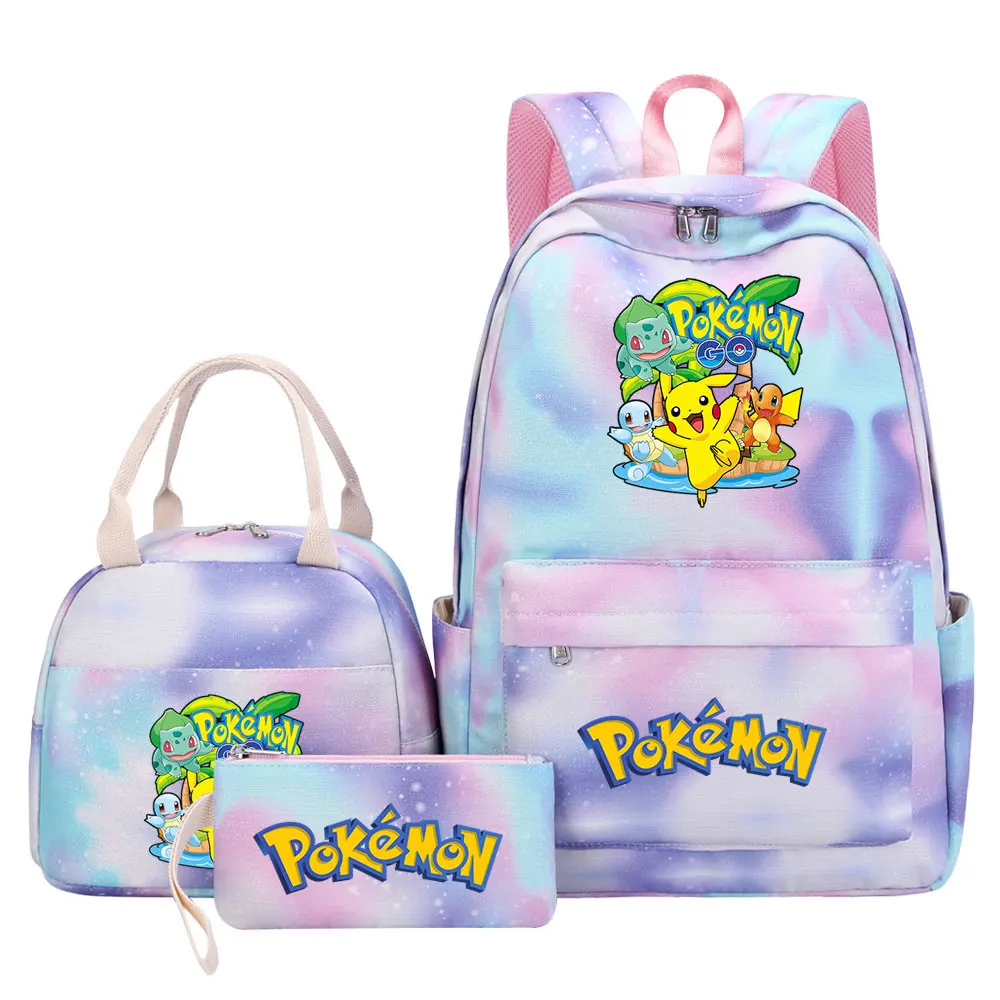 3Pcs Kawaii Cartoon Pokémon School Bag And Lunch Bag With Pencil Case ...