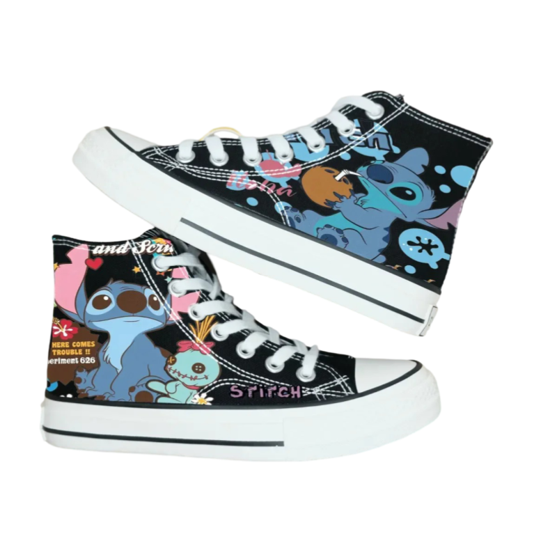 Kawaii Anime Stitch And Angle Black Sports Shoes