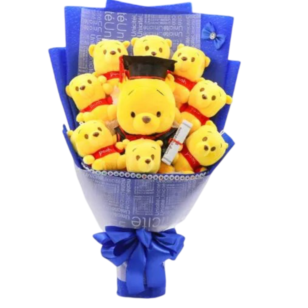 Kawaii Cartoon Winnie-the-Pooh Graduation Toy Plush Bouquet