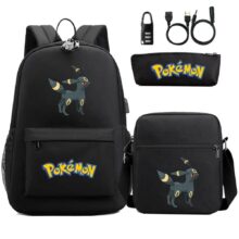 3Pcs Kawaii Pokemon Umbreon Backpack With USB Port Anti-Theft Lock 3Pcs Kawaii Pokemon Umbreon Backpack With USB Port Anti-Theft Lock