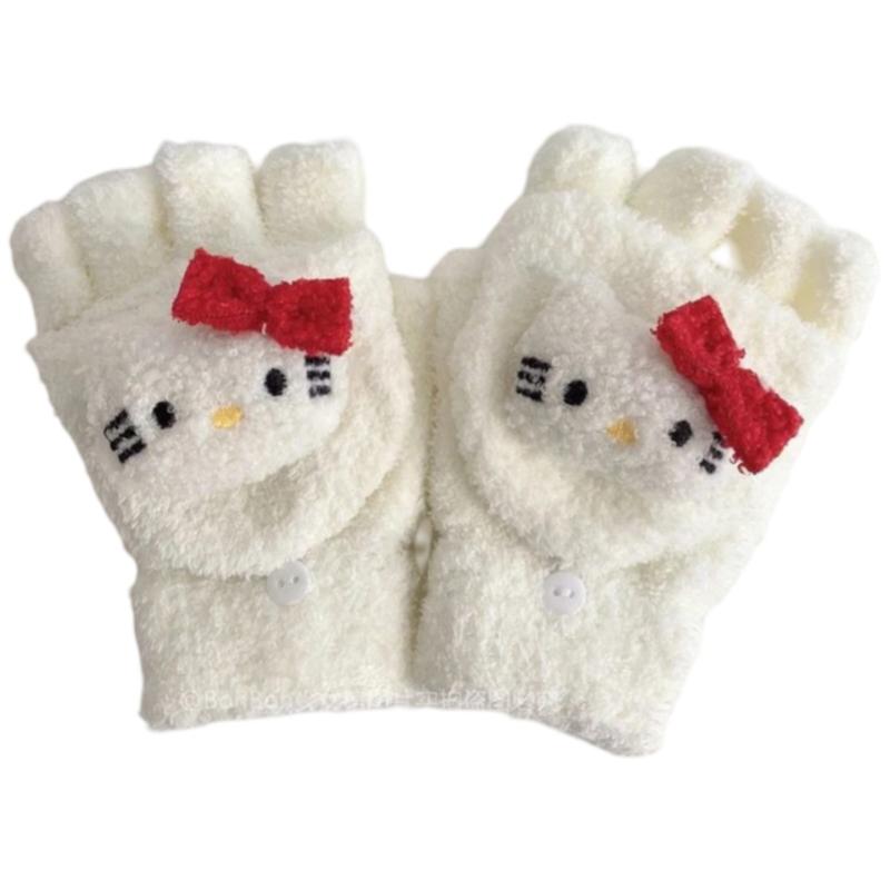 Kawaii Hello Kitty Warm Half Finger Plush Gloves Kawaii Hello Kitty Warm Half Finger Plush Gloves