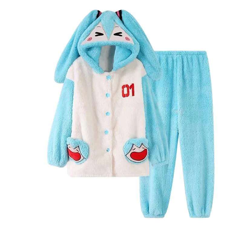 Kawaii Anime Hatsune Miku Plush Hooded Pajamas Set