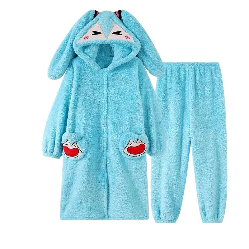 Kawaii Anime Hatsune Miku Plush Hooded Pajamas Set
