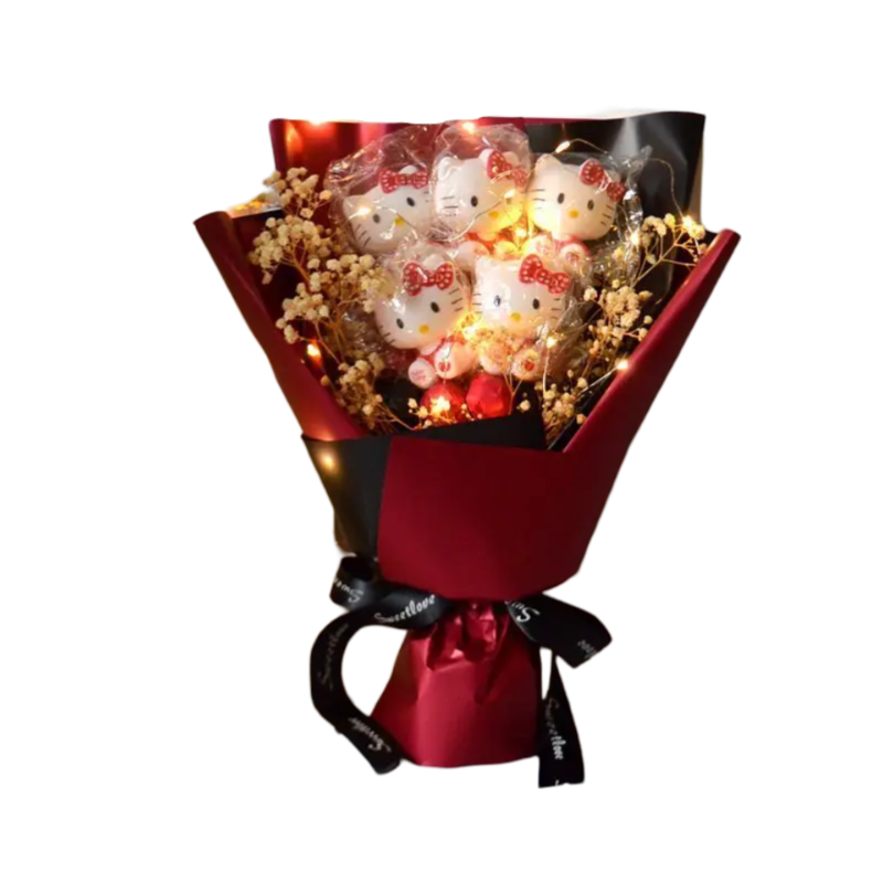 Kawaii Hello Kitty Plush Toy With Rose LED Light Bouquet