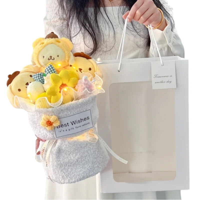 Sanrio Cartoon Kawaii Pompompurin Plush Toy Flower Bouquet