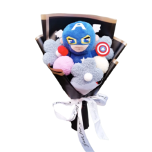 Kawaii Captain America Plush Toy With Flower Bouquet Kawaii Captain America Plush Toy With Flower Bouquet
