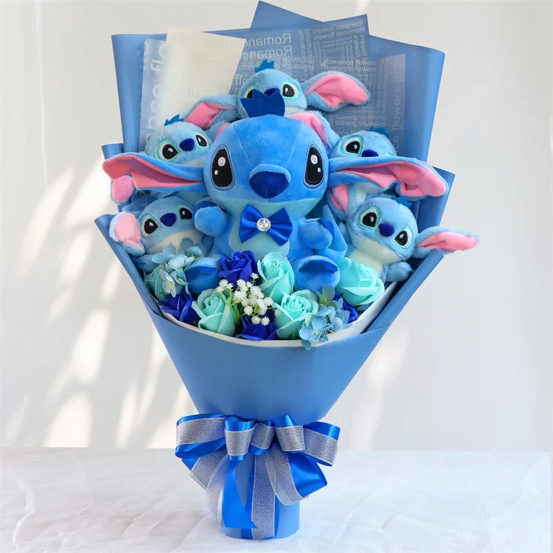 Kawaii Stitch Plush Toy With Rose Bouquet