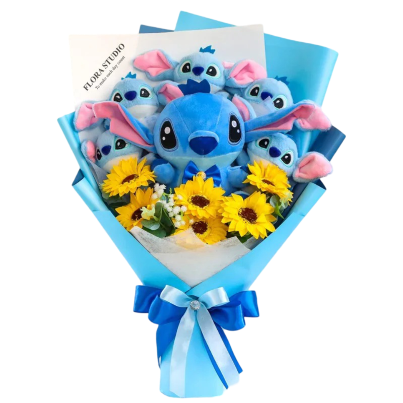 Kawaii Stitch Plush Toy With Sunflower Bouquet