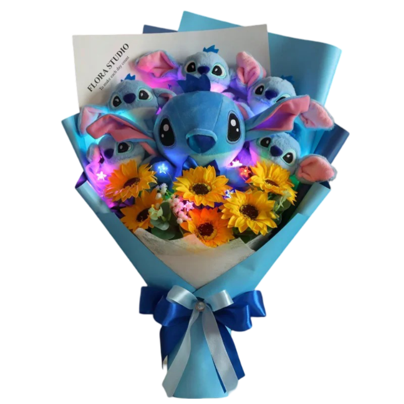 Kawaii Stitch Plush Toy With Sunflower Bouquet