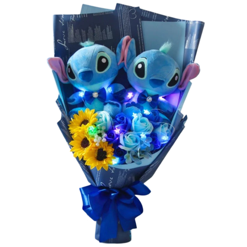 Kawaii Stitch Plush Toy With Stuffed Flower Bouquet