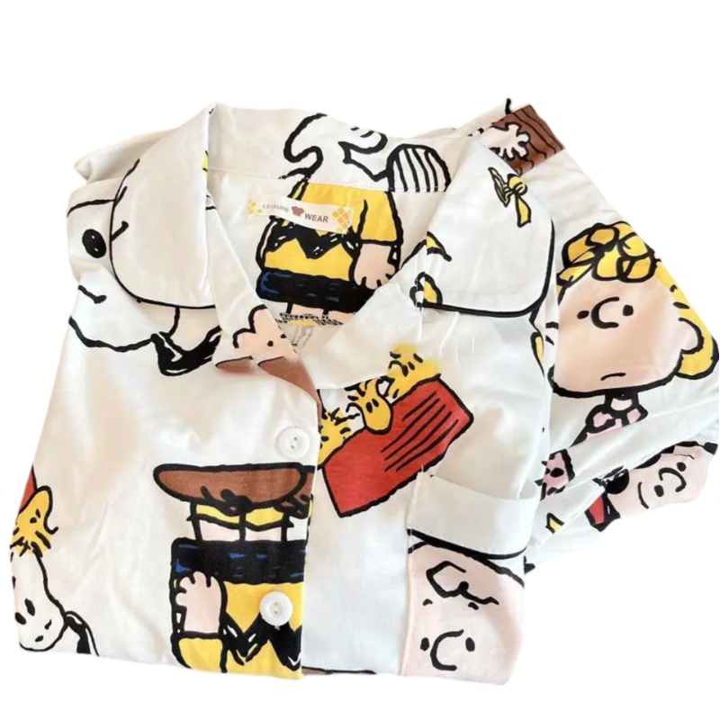 Kawaii Cartoon Snoopy With Friends Pajama Set For Women