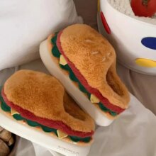 Cute Burger Cotton Slippers For Male And Female 2024 Winter Creative Plush Indoor Household Warm Couple Home Shoes Cute Burger Cotton Slippers For Male And Female 2024 Winter Creative Plush Indoor Household Warm Couple Home Shoes