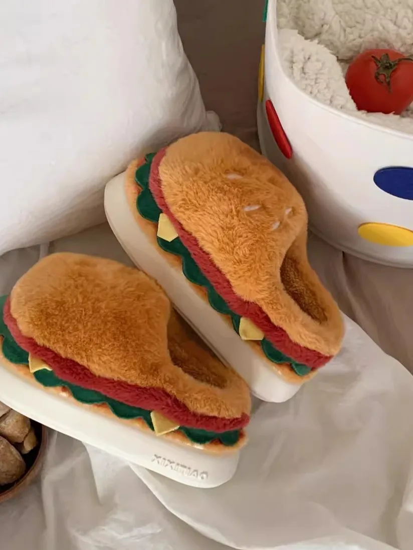 Kawaii Cartoon Burger Winter Plush Slipper Kawaii Cartoon Burger Winter Plush Slipper