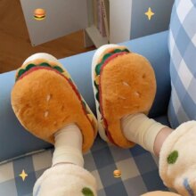 Cute Burger Cotton Slippers For Male And Female 2024 Winter Creative Plush Indoor Household Warm Couple Home Shoes Cute Burger Cotton Slippers For Male And Female 2024 Winter Creative Plush Indoor Household Warm Couple Home Shoes