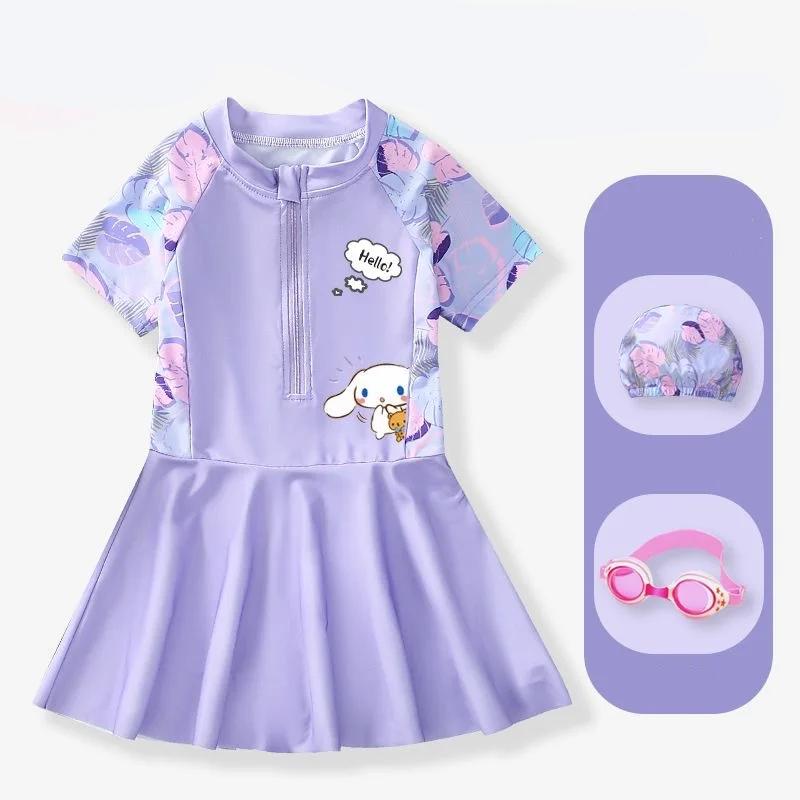 Kawaii Sanrio Cinnamoroll Printed Swimsuit With Cap And Goggles