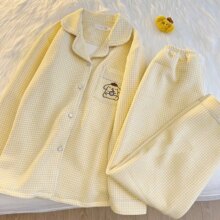 Sanrio pajamas for women spring and autumn women’s Japanese pure cotton thickened long-sleeved plaid Pompom Purin home wear set Sanrio pajamas for women spring and autumn women's Japanese pure cotton thickened long-sleeved plaid Pompom Purin home wear set