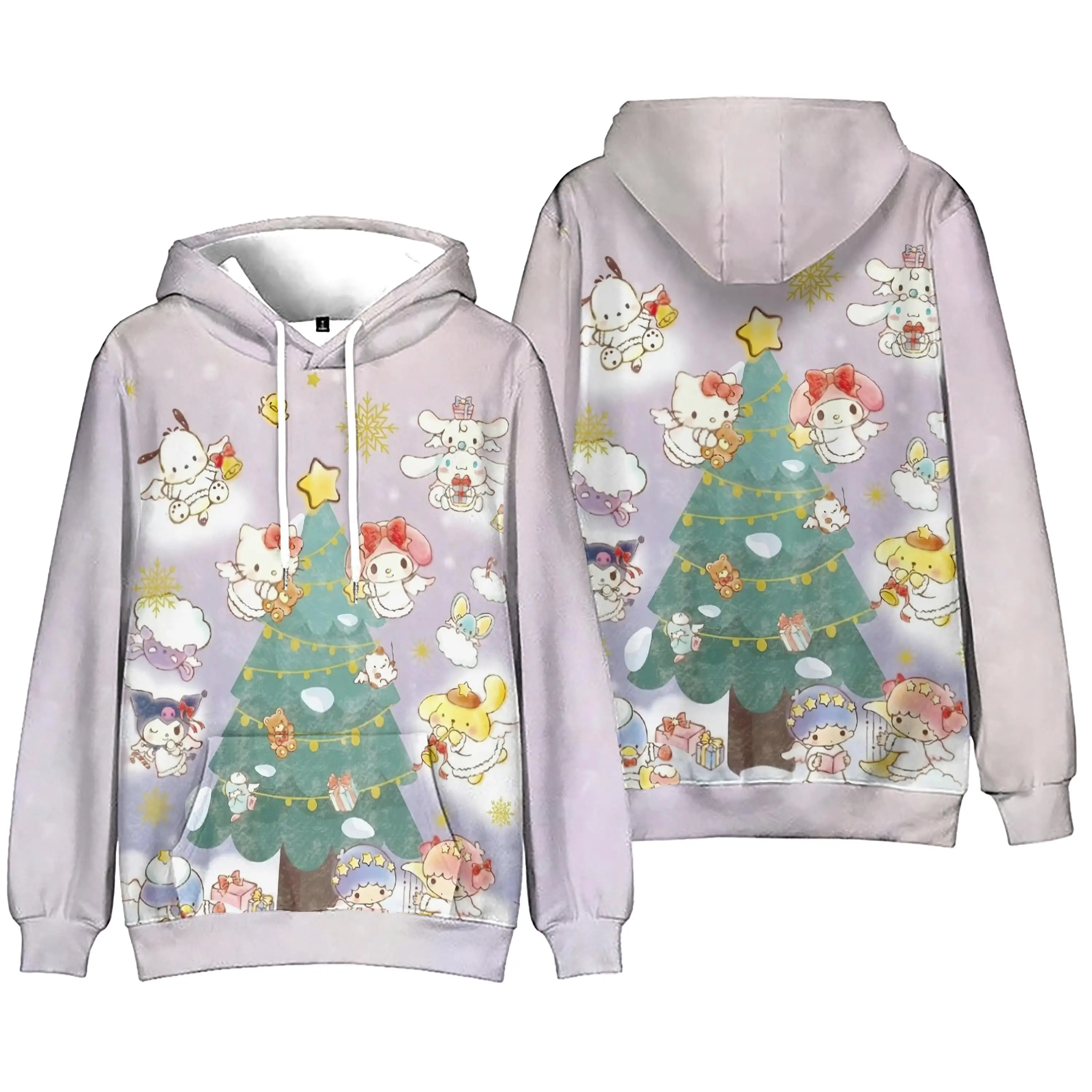 Kawaii Christmas Sanrio Character Printed Long Sleeve Hoodie 