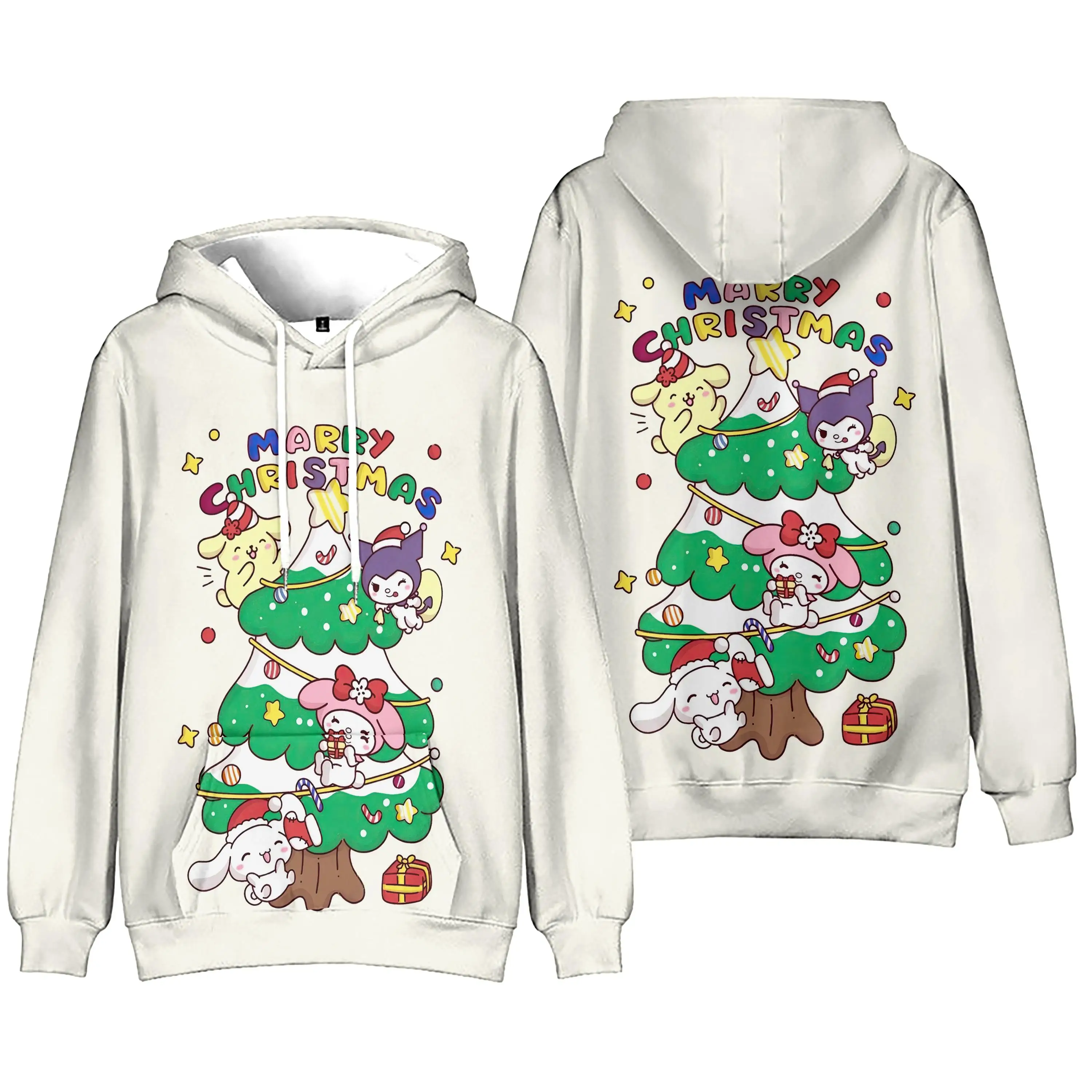 Kawaii Christmas Sanrio Character Printed Long Sleeve Hoodie 