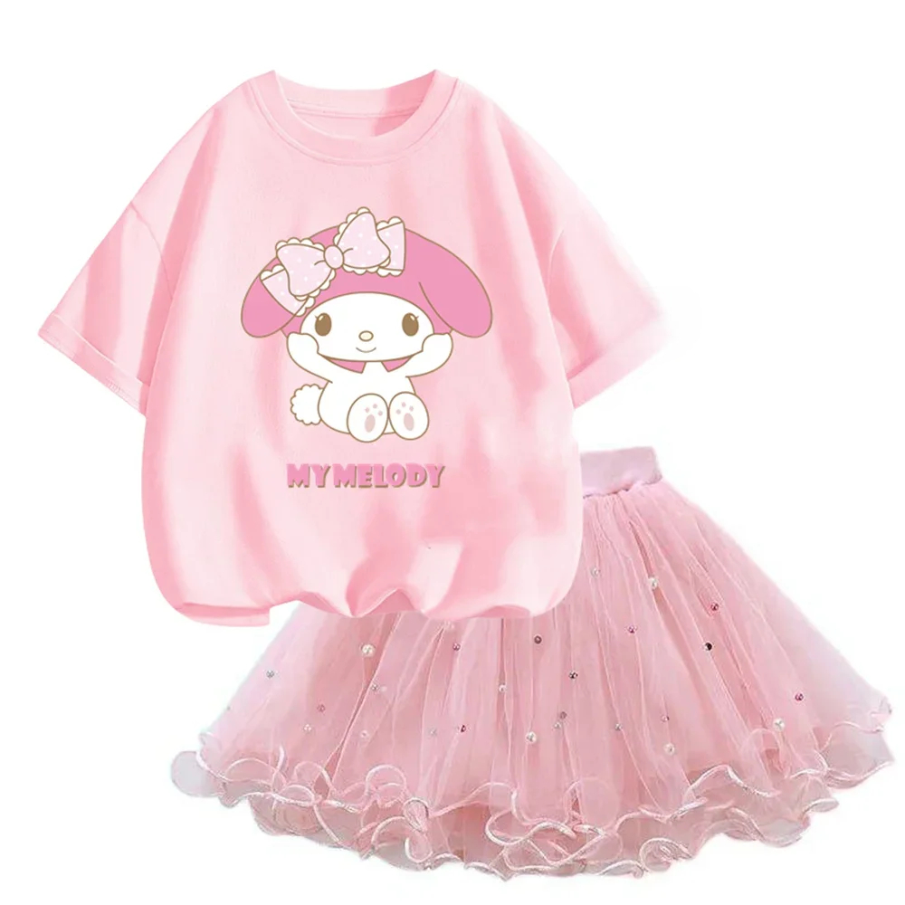 Sanrio Kawaii My Melody Printed T-Shirt And Tutu Skirt Set 