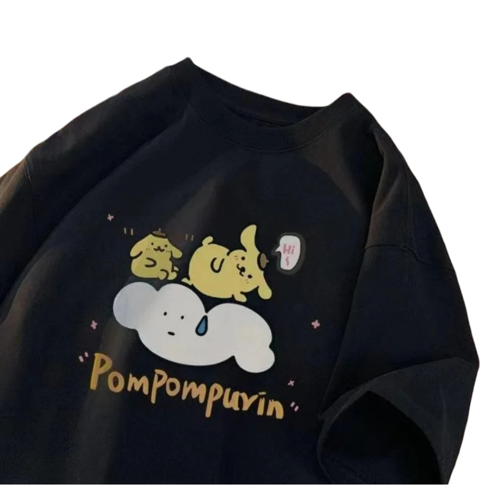 Kawaii Sanrio Pompompurin Printed Short Sleeve T-Shirt 