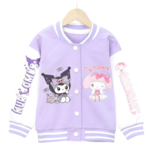 Kawaii Cartoon Kuromi And My Melody Printed Baseball Jacket Kawaii Cartoon Kuromi And My Melody Printed Baseball Jacket
