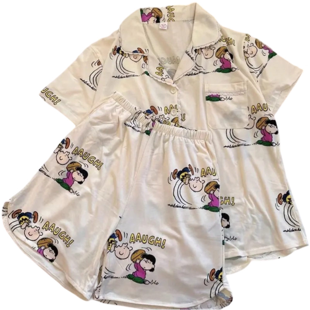 Kawaii Cartoon Charlie Brown And Lucy Van Pelt Pajamas Set