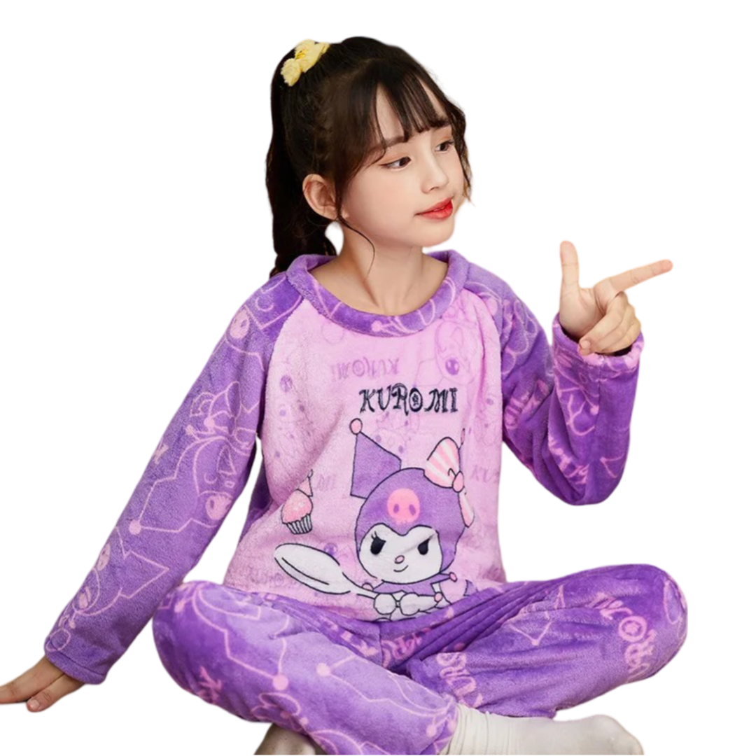 Kawaii Sanrio Cartoon Kuromi Children Plush Pajama Set