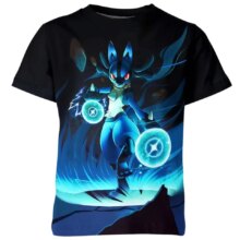 Kawaii Pokemon Lucario Round Neck T-shirt Kawaii Pokemon Lucario Round Neck T-shirt