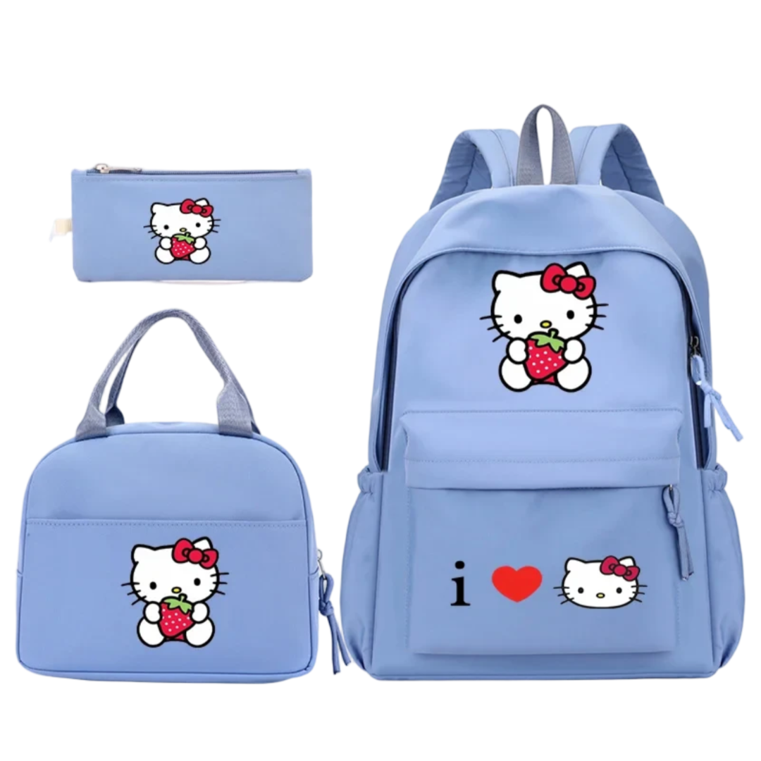 3Pcs/Set Kawaii Cartoon Hello Kitty With Strawberry Backpack