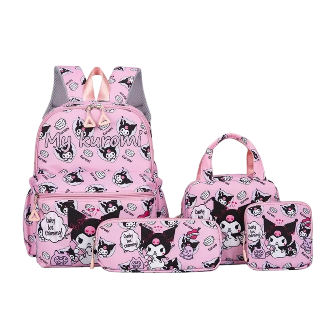 4Pcs/Set Kawaii Cartoon Kuromi Pink Backpack