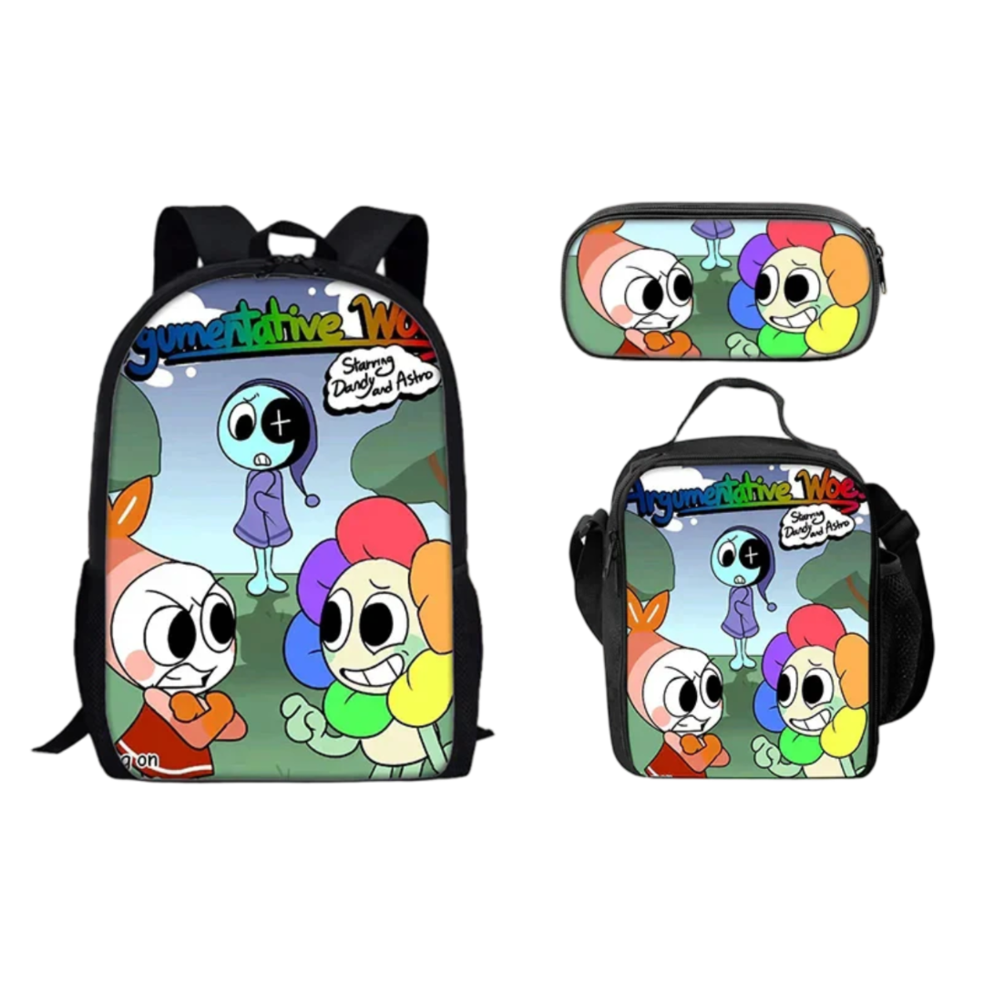 3Pcs/Set Kawaii Cartoon Dandy’s World Dandy And Astro With Shrimpo Student Backpack