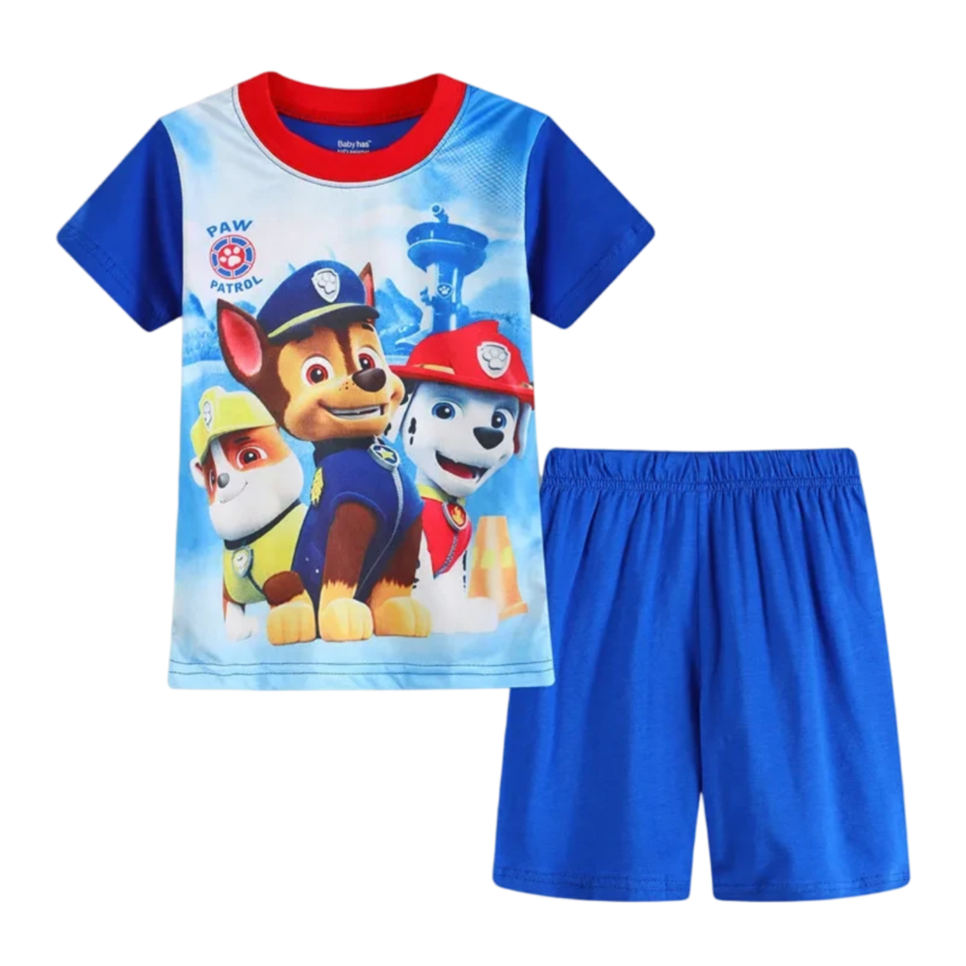 Kawaii Cartoon PAW Patrol Chase And Marshall With Rubble Pajamas Set