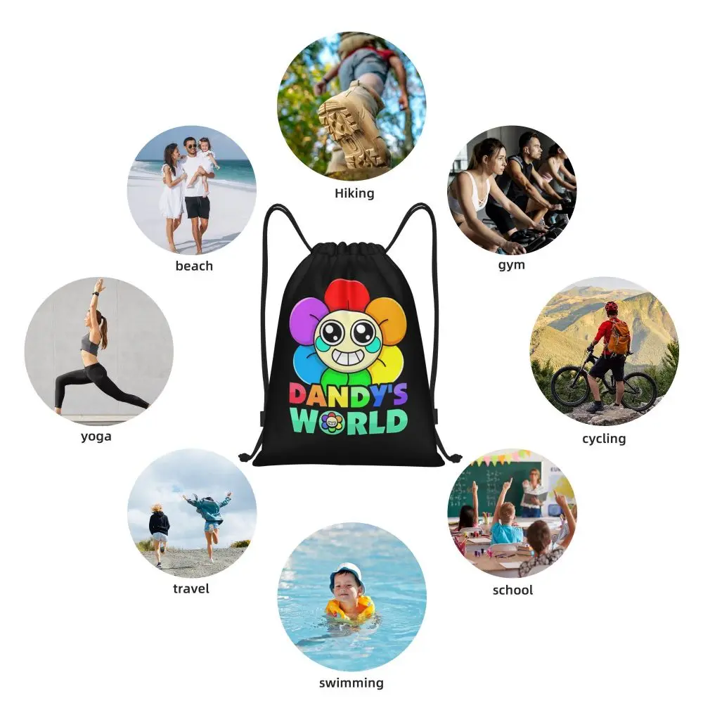 Kawaii Cartoon Dandy's World Dandy Black Drawstring Backpack