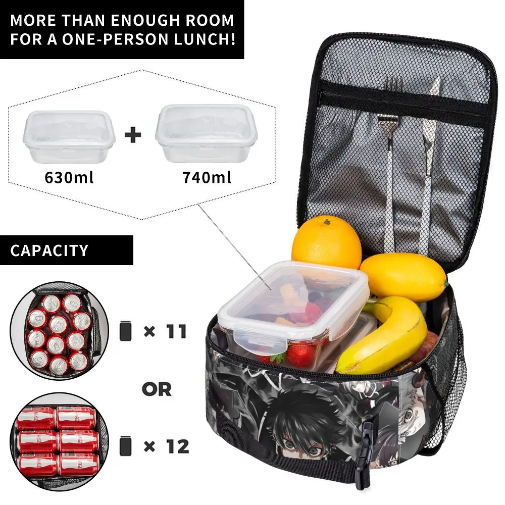 Kawaii Cartoon Blue Lock Character Black Lunch Bag